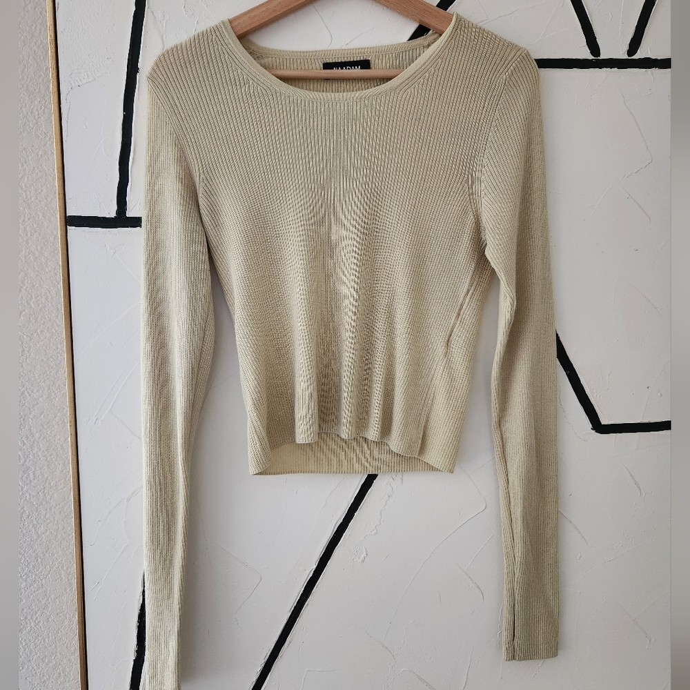 Naadam Silk Cashmere Ribbed Long Sleeve Ribbed Crop Top Size M